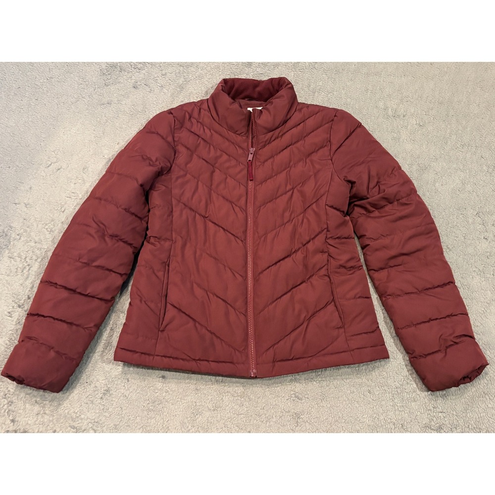 Gap Womens Puffer Jacket Burgundy Maroon Quilted Full Zip Chevron Small